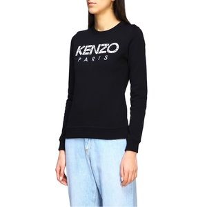 Kenzo Black Crewneck Sweater with Pink Logo